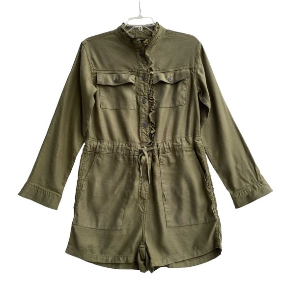 Hudson Jeans Utility Jumpsuit S Olive Green Long Sleeve Lyocell Linen Drawstring - Picture 1 of 10
